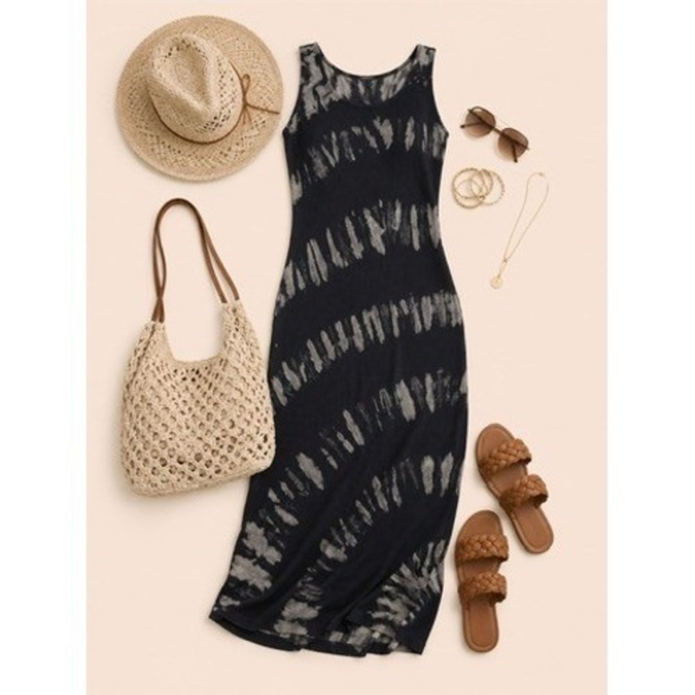 Saturday Sunday Anthropologie Grey Tie Dye Sleeveless Tank Midi Dress Size Small